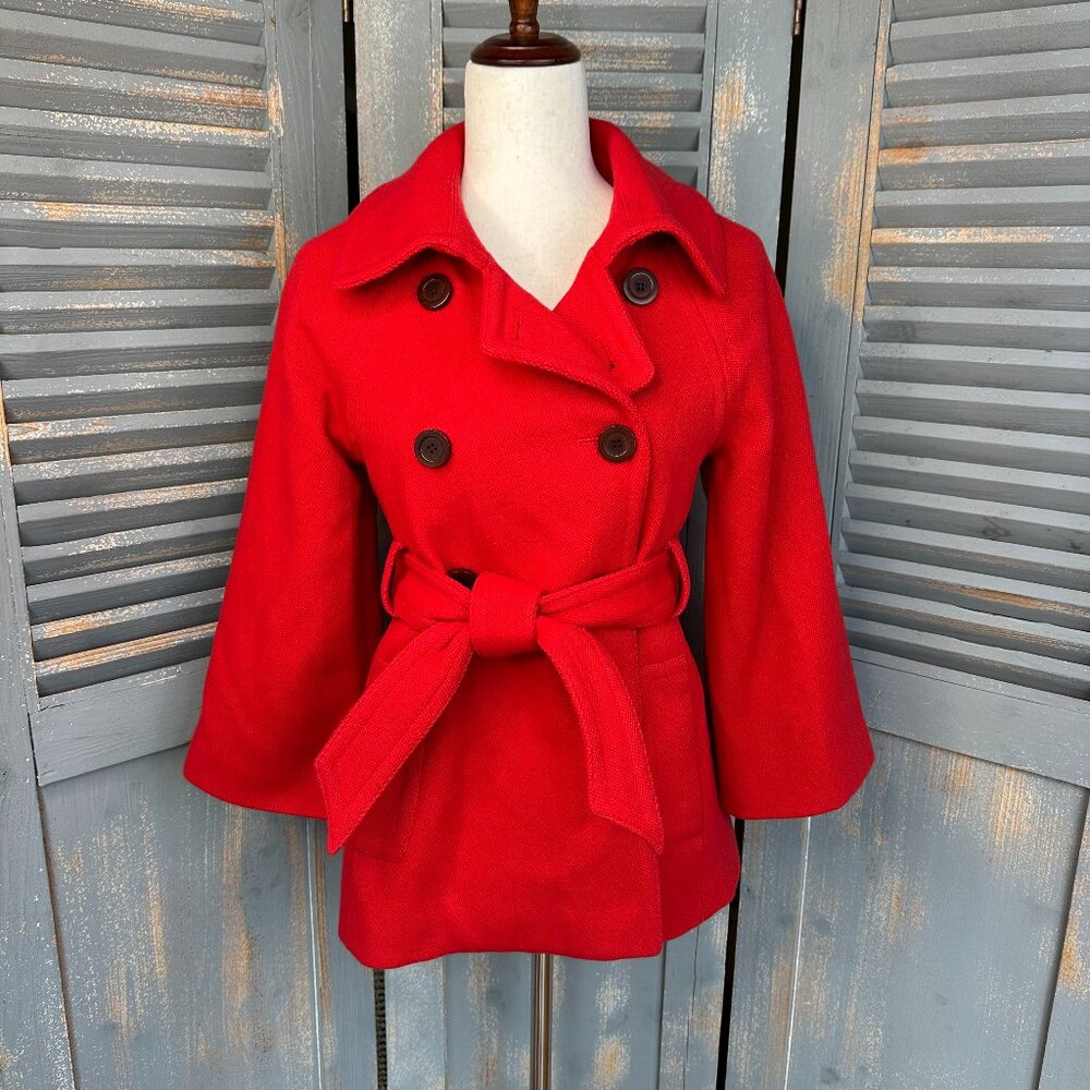 J. Crew Sadie Double Breasted Belted Wool Coat Poppy Red Sz 2